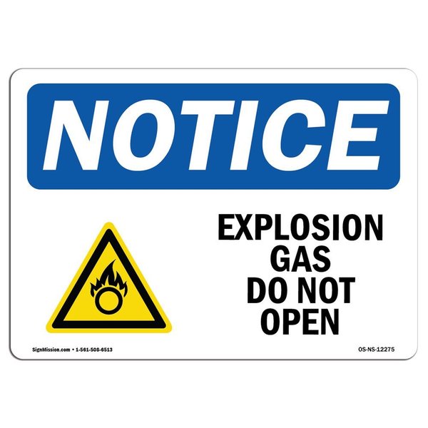 Signmission OSHA Notice Sign, 18" H, 24" W, Aluminum, Explosive Gas Do Not Open Sign With Symbol, Landscape OS-NS-A-1824-L-12275